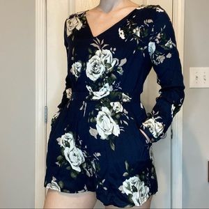 Navy Blue Floral Romper
